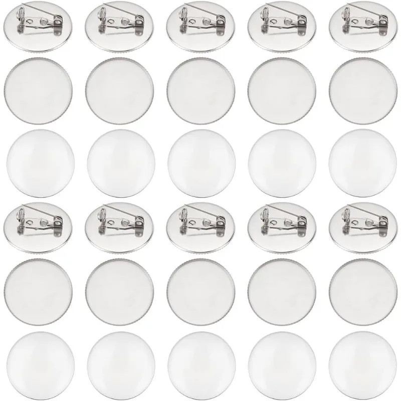 30 Sätze leere Broschen 304 Edelstahl leere Cabochon Brosche Basis Einstellungen flache runde Brosche Pin Tabletts mit Glas Cabochons