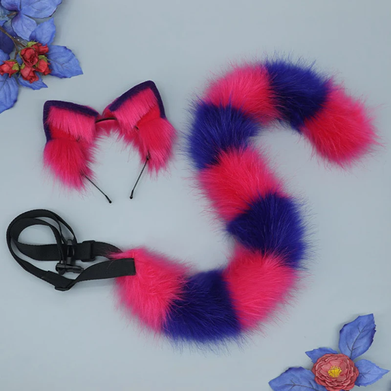 Cheshire Cat Cosplay Tail Headwear Set Party Props Animal Ear Halloween Carnival Club Pub Masquerade Costumes Women Headband