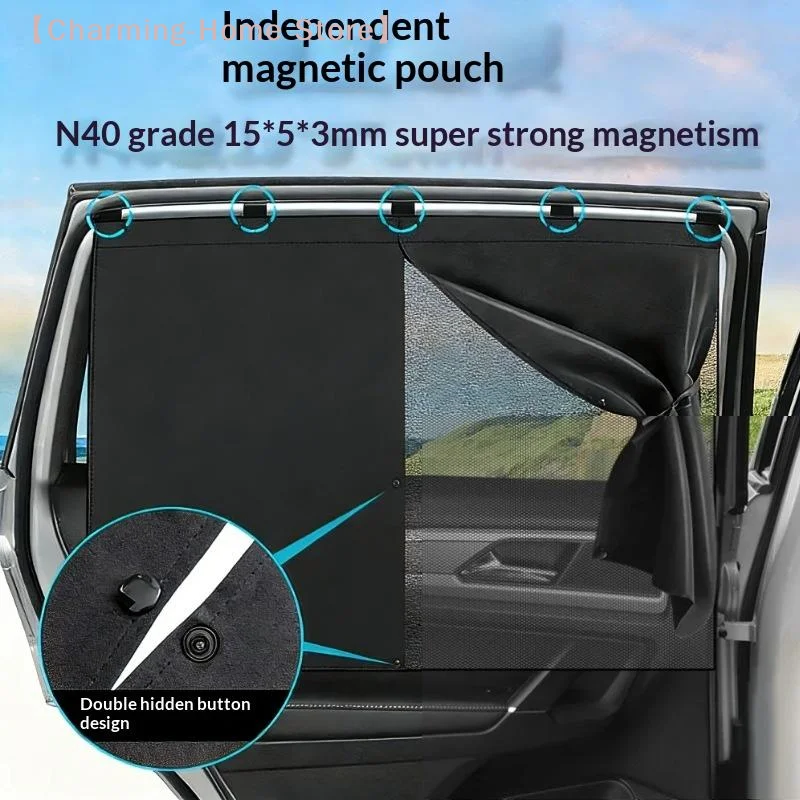 【M】Double Magnetic Layered Car Sunshade, UV Protection Block Mesh Curtain for Car Window Sun Shade Cover