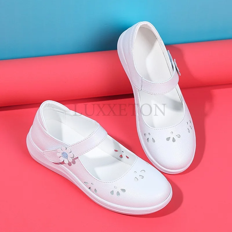 Women Slip on Lolita Shoes Leather Mary Jane Nurse Shoes Women White Flat Versatile Shoes Kawaii Designer Spring Summer