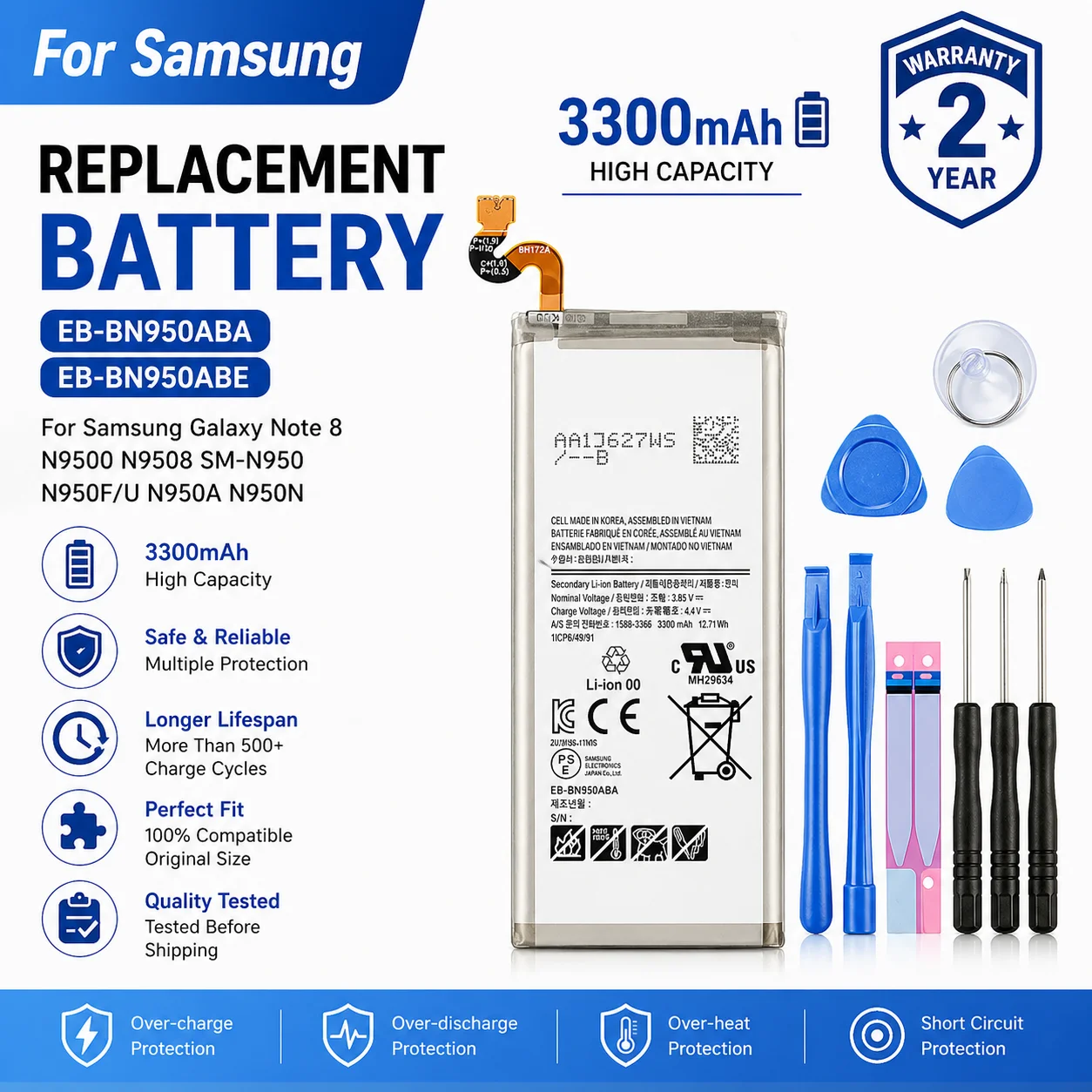 

3300mAh Brand New Replacement Battery With Tools For Samsung Galaxy Note 8