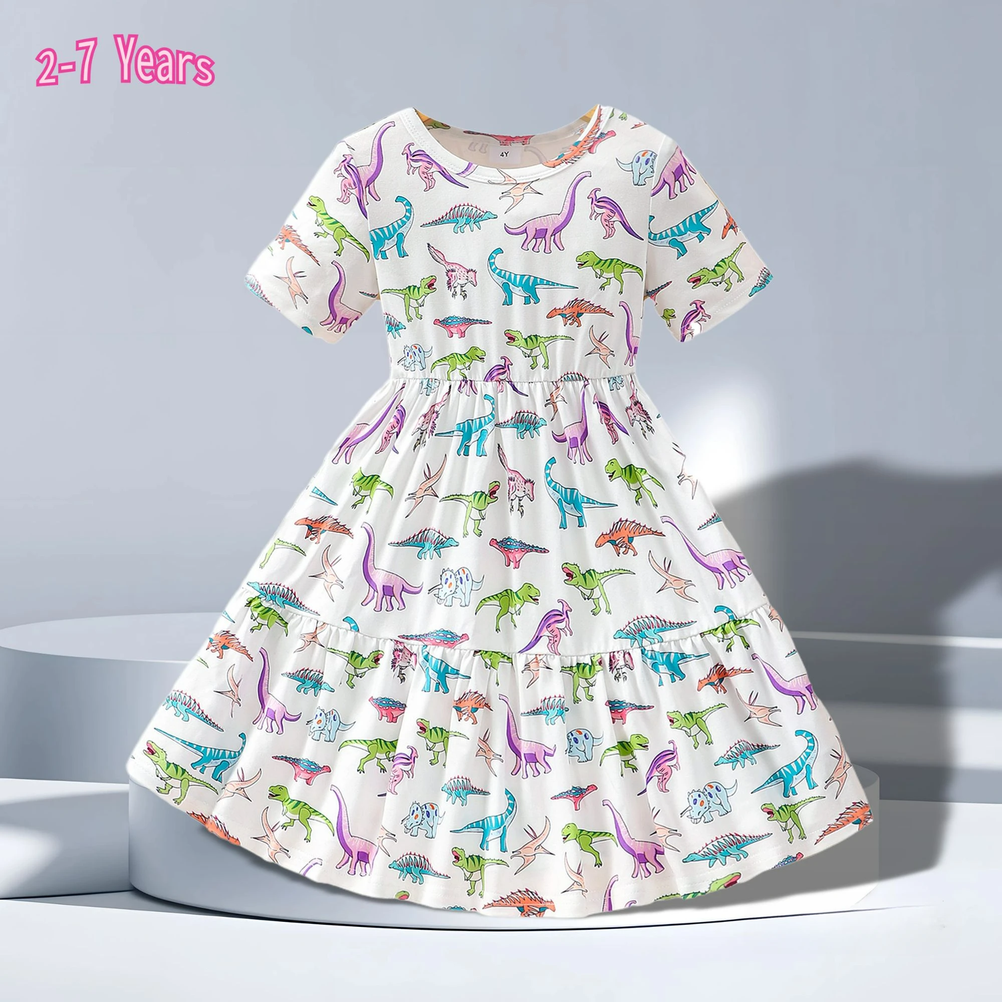 

Dinosaur Dress Kids Girl Dresses Short Sleeve 3 4 5 6 7 Years Old Summer Casual Cute Dress for Girls Birthday Toddler