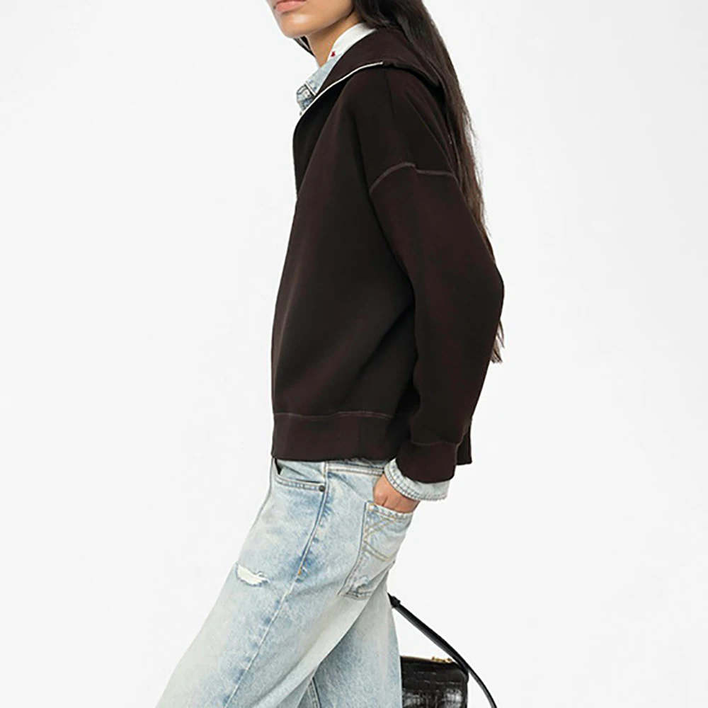 روان BB 5W361 المرأة كم طويل نصف سستة البلوز رسالة التطريز الساخن الماس بلوزات عادية ريترو خمر فام