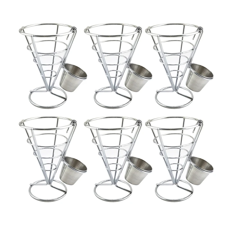 French Fries Basket Single Head French Fries Rack 6 Pieces Of French Fries Cups Fried Chicken Cooked Food Display Stand Silver