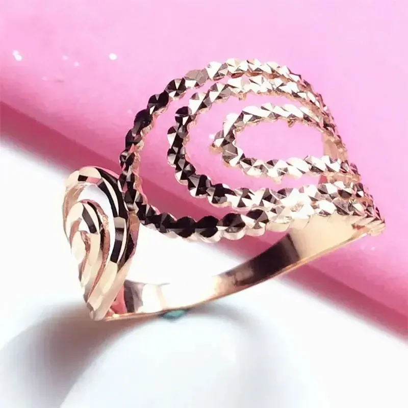 585 Purple Gold Plated 14K Rose Gold Rings for Women Irregular Geometric Open Hollow Craft Simple Punk Style Engagement Jewelry