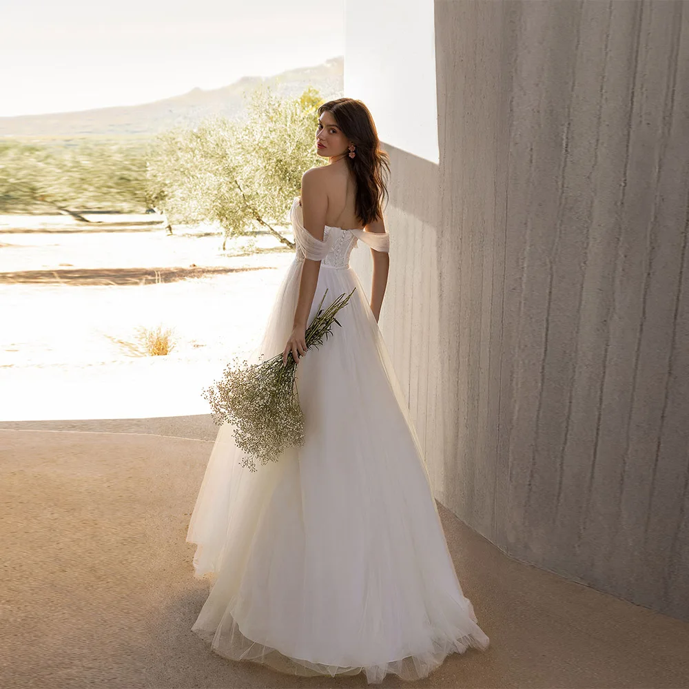 Aangepaste eenvoudige lieverd kraag a-lijn vrouwen trouwjurken elegante applique bruidsjurken dweilen lengte vestidos de novia