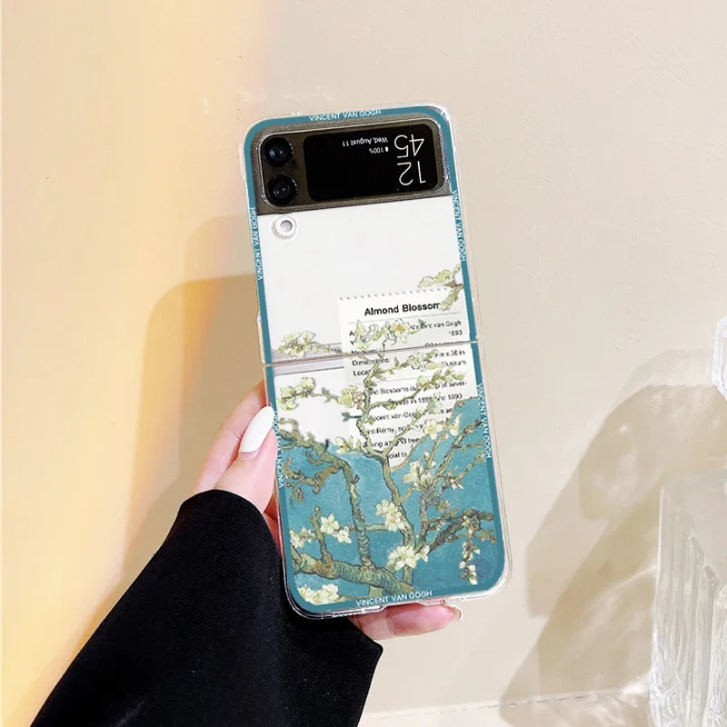 Retro Art Van Gogh Oil Painting Phone Case For Samsung Galaxy Z Flip 6 5 4 3 For Samsung Flip6 Hard Crystal Shell Cover Fundas