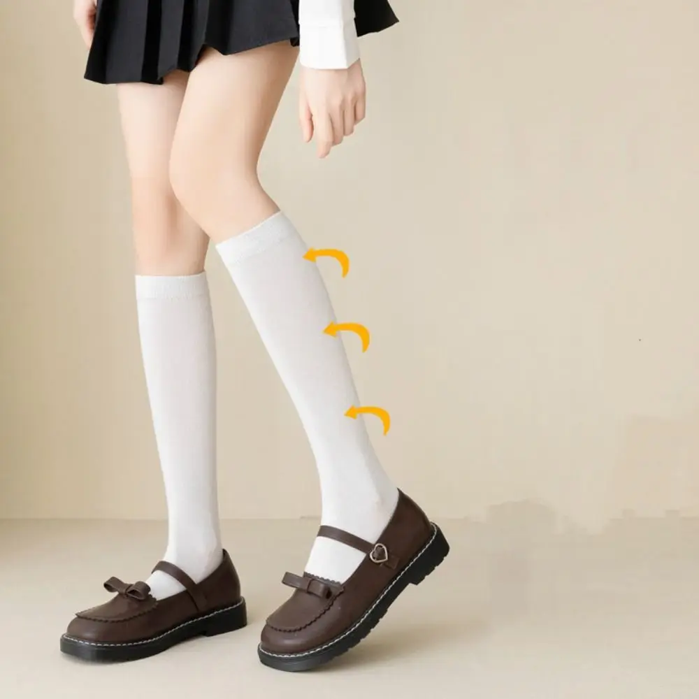 White Harajuku Women Stockings Sweat-absorbent Cotton Jk Lolita Girls Stocks Mid-calf Solid Color Over The Knee Socks