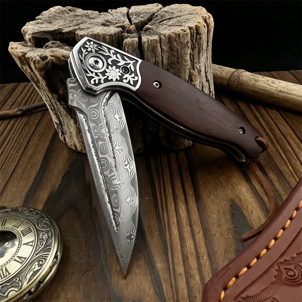 

Складной нож Damascus – сталь высокой твердости, рукоять из палисандра – ваш повседневный спутник для кемпинга, походов и активного отдыха в лесу.