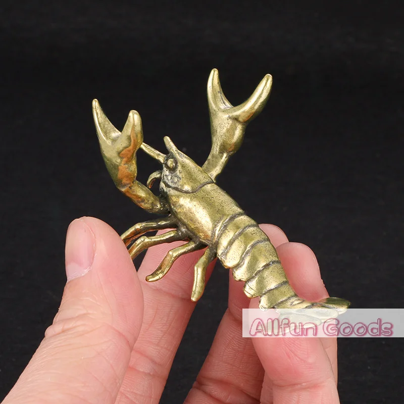 [TG835]Solid Brass Crayfish Ornament Vintage Animal Pen Holder Desktop Decoration Crafts Collections Lobster Figurines Tea Pets
