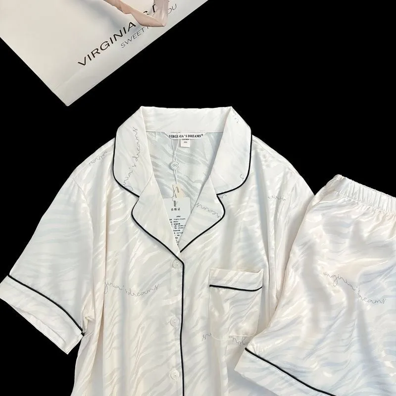 طقم ملابس نوم من الحرير الجليدي للنساء ، ملابس منزلية للفتيات ، كارديجين حلو ، شورت بأكمام قصيرة ، بيجامات للطلاب ، ملابس نوم من M L ، 2