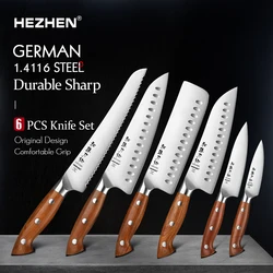 HEZHEN 1PC or 6PC Kitchen Knife Set 1.4116 steel Red Wood Handle Cook Tools Core Blade Kitchen Knife Accessories Box Packing