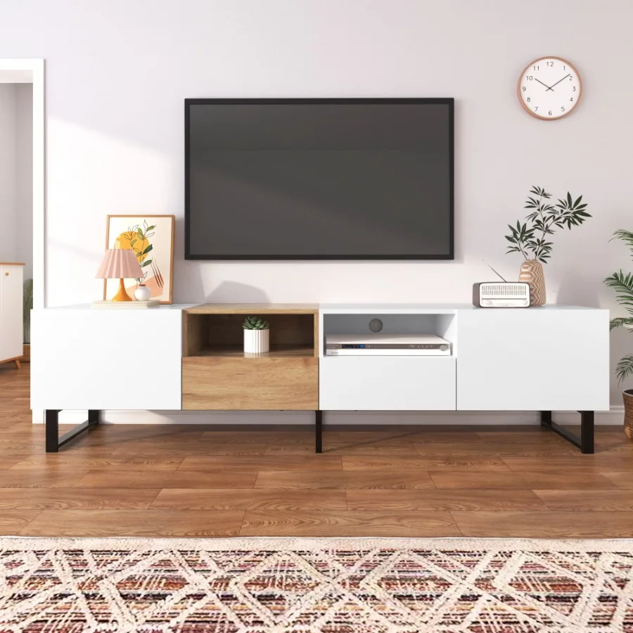 

Modern TV Stand with 2 Cabinets Open Storage Compartment Colormatching Media Console Table for TVs up to 85'' Entertainment Cen