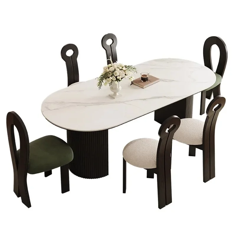 Mesa de Comedor Ovalada de Diseño, Mesa de Mármol para Cafetería, Mesas de Servicio para Restaurante, Juegos de Comedor de Lujo, Mesa de Cocina, Mesa de Comedor, Mesa de Café