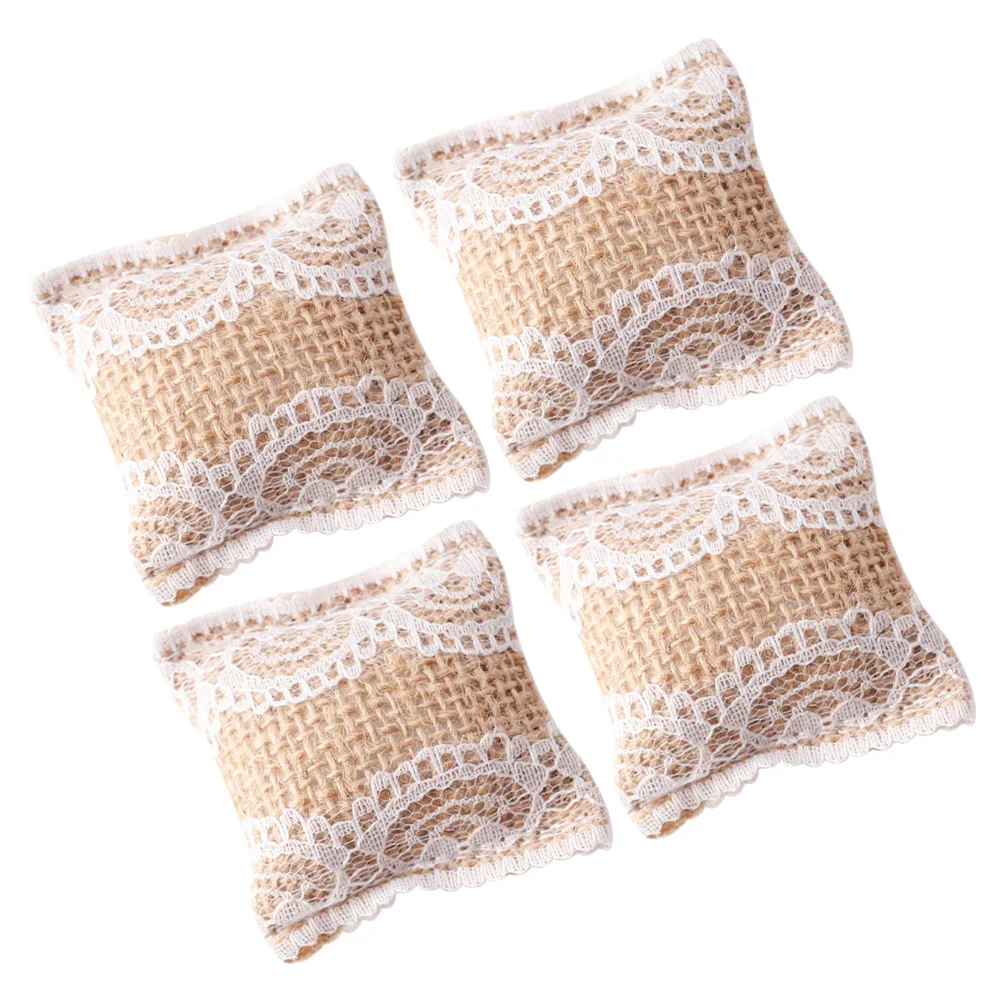 4 Pcs Lace Pillow Model Wear-resistant Fake Portable Mini House Decor Cloth Miniature Pillows Toddler Cushion