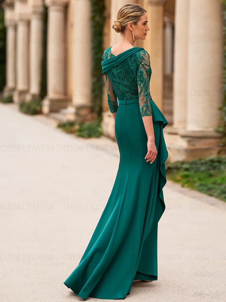 Elegant Mother of the Bride Dresses 2025 Mermaid Wedding Guest Gowns Lace Pleated Beads Side Slit Dress Women For Wedding Party
