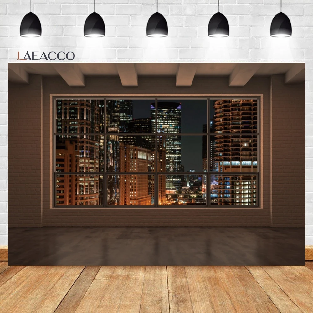 Laeacco Luxury Office Backdrop French Window City Aerial Skyscraper Glass City Landscape Adult Portrait Photography Background