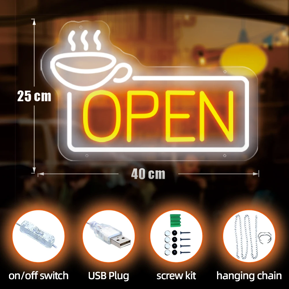 벽걸이 네온 LED 사인, 커피 룸 장식, 레스토랑 카페 네온 오픈 사인, 웰컴 네온 라이트 사인