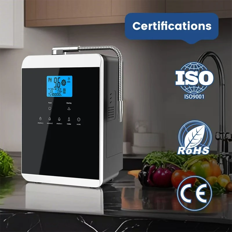 Kangen القلوية آلة المؤين المياه مولد الهيدروجين الحمض القلوي تصفية المياه التنظيف التلقائي LCD اللمس pH 3.2-10.7 ORP-650