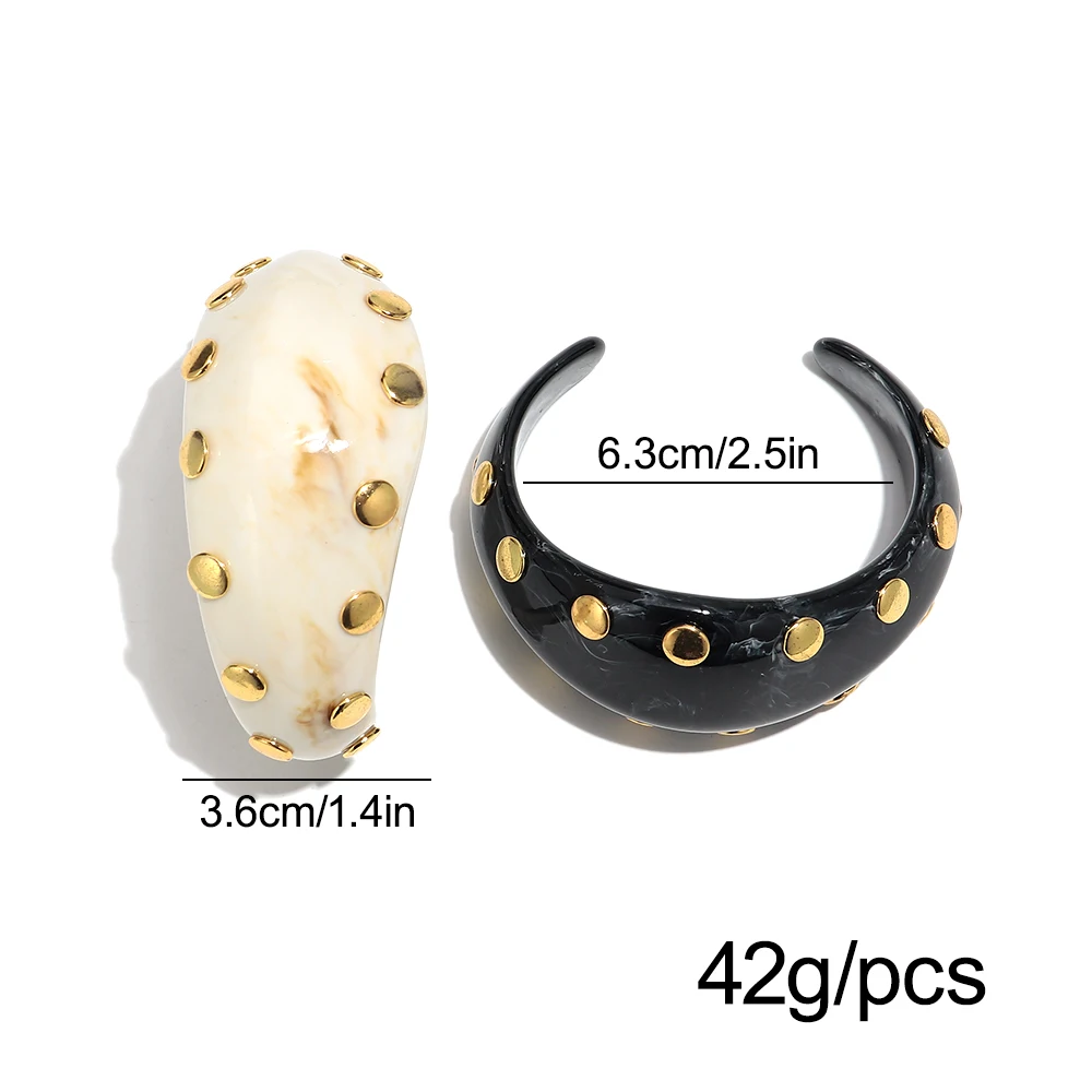 Retro Marbling Acrylic Irregular Rivet Open Cuff Bangle for Women Punk Resin Studs Geometric Wide Bracelet Fall Winter Jewelry