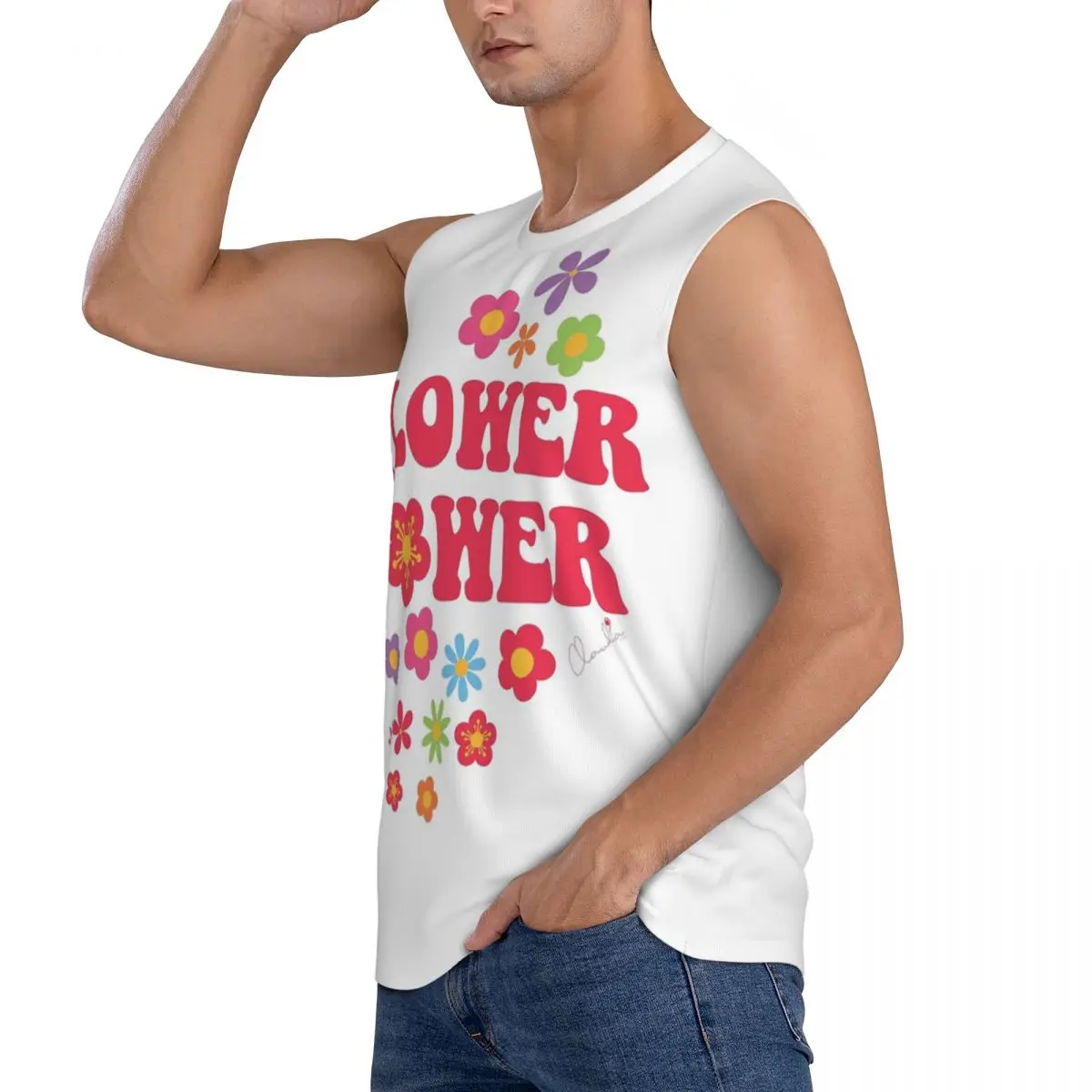 Colorful Flower Power Seamless Pattern Men Sleeveless Tank Tops Quick Dry Breathable Gym Fitness Running Summer  Sport Vest