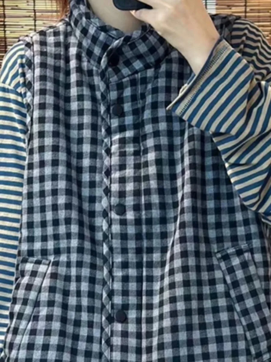 

plus Size 300 Pounds Autumn Winter Vintage Simple Plaid Cotton Vest Men's Women's Warm Shoulder Pad Vest Coat Trendy 2