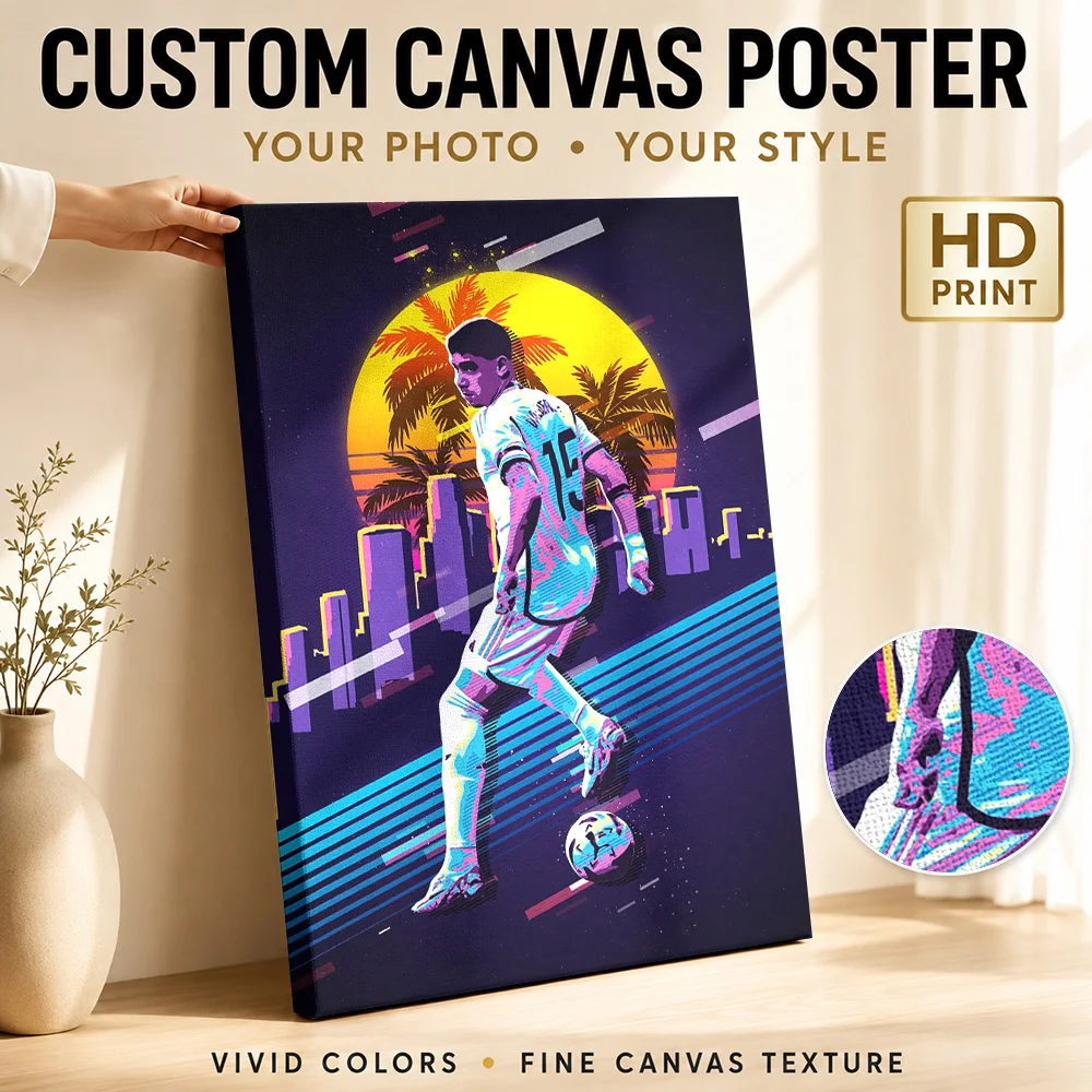 Federico Valverde Football Portrait Canvas Print Personalized Photo Retro Synthwave Wall Art For Games Room, Soccer Fan Gift