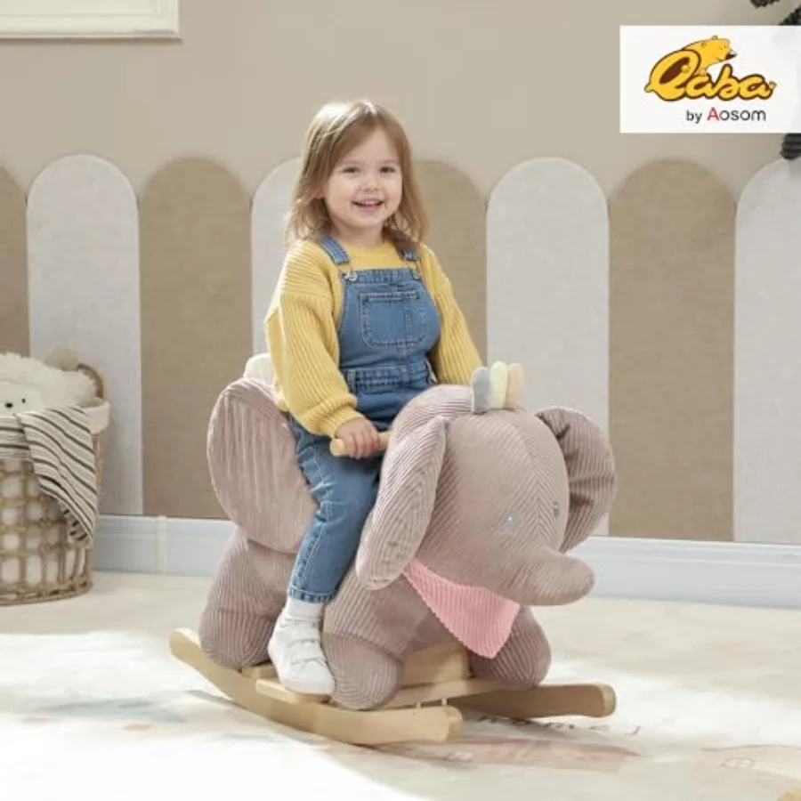 Elephant Baby Rocking Horse, Plush Stuffed Animal Rocker with Realistic Elephant Sound and Safety Belt, Ride on Rocking Horse f