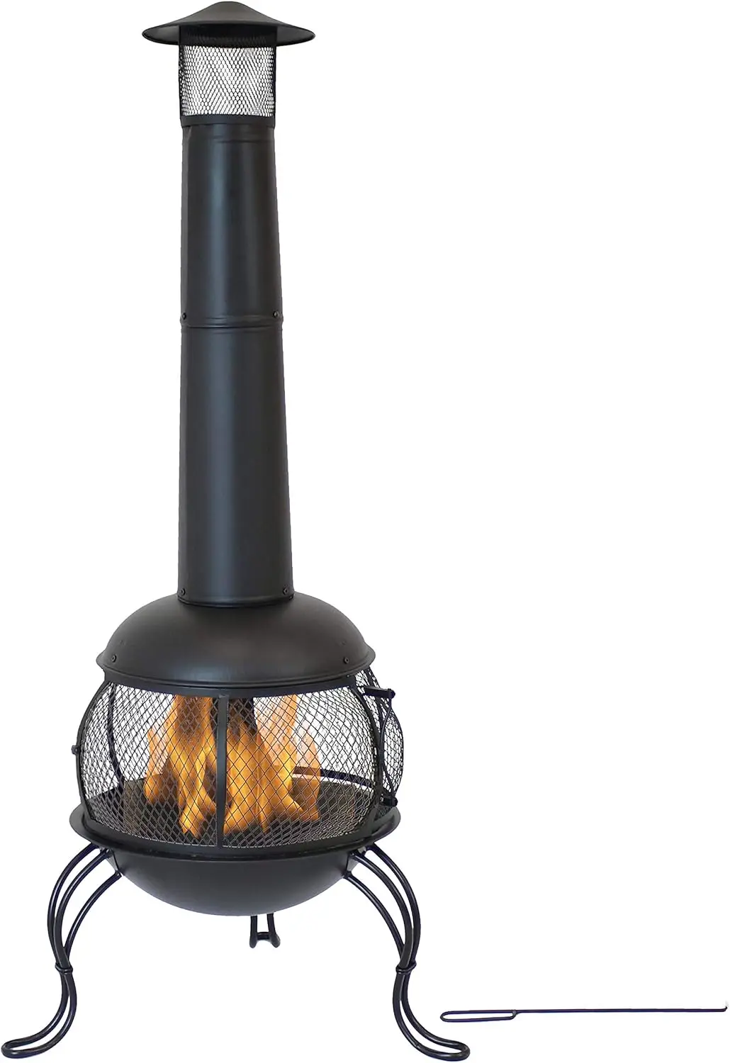 66-Inch Black Heavy-Duty Steel Wood-Burning Chiminea with Rain Cap - High-Temperature Paint Finish