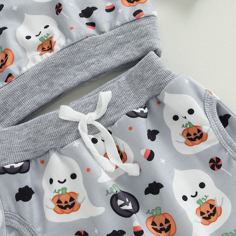 

Infant Halloween Costume Set with Spooky Ghost and Pumpkin Print Sweatshirt and Elastic Pants for Toddler Baby