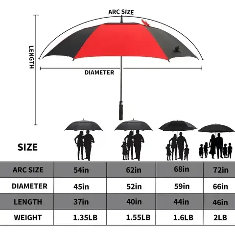 Umbrella 54/62/68/72 Inch Extra Large Oversize Umbrellas for Rain Windproof Automatic Open Double Canopy Vented Stick Umbrellas