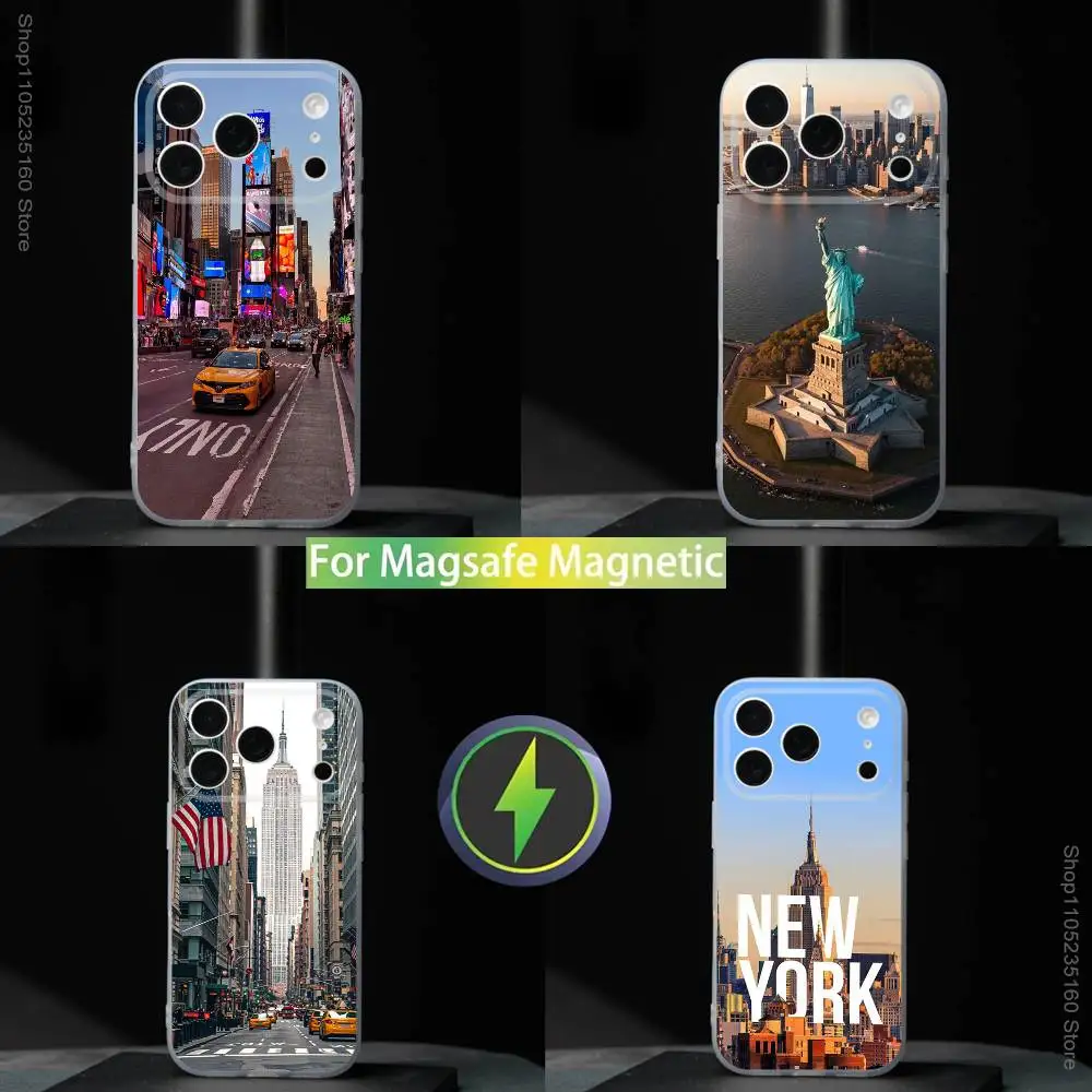 

New Y-York City Image For iPhone 11,12,13,14,15,16,17,Pro,Max,Plus,Mini,SE4,E Phone Case Magnetic For Magsafe Wireless