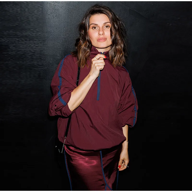 Halb-Reißverschluss Oversize-Mäntel für Damen, Street-Style Stehkragen, Laternenärmel, Paneelierte Lose Passende Jacken, Schicke Damen-Oberbekleidung – Detail 2
