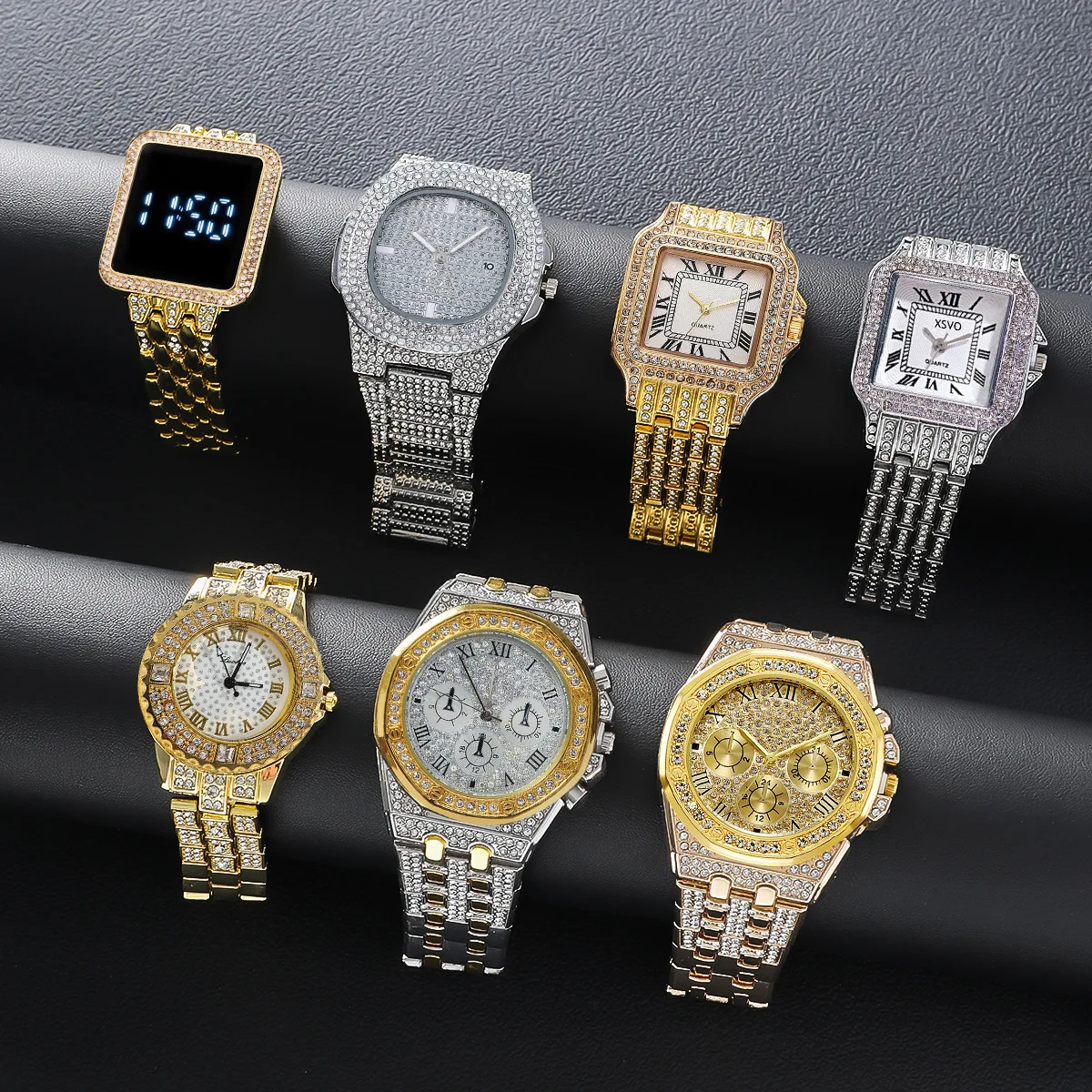 Men 7‑Pcs Watch Modern Daily Quartz Series Minimal‑Vintage Mixed Dials Sleek Brushed Metal Strap Elegant Display Gift Box