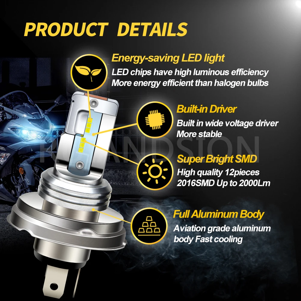 6-24V H4 P45T P36D Moto LED Headlights For Auto Motorcycle Truck Boat Tractor Trailer Offroad Working Light 2016 12SMD White