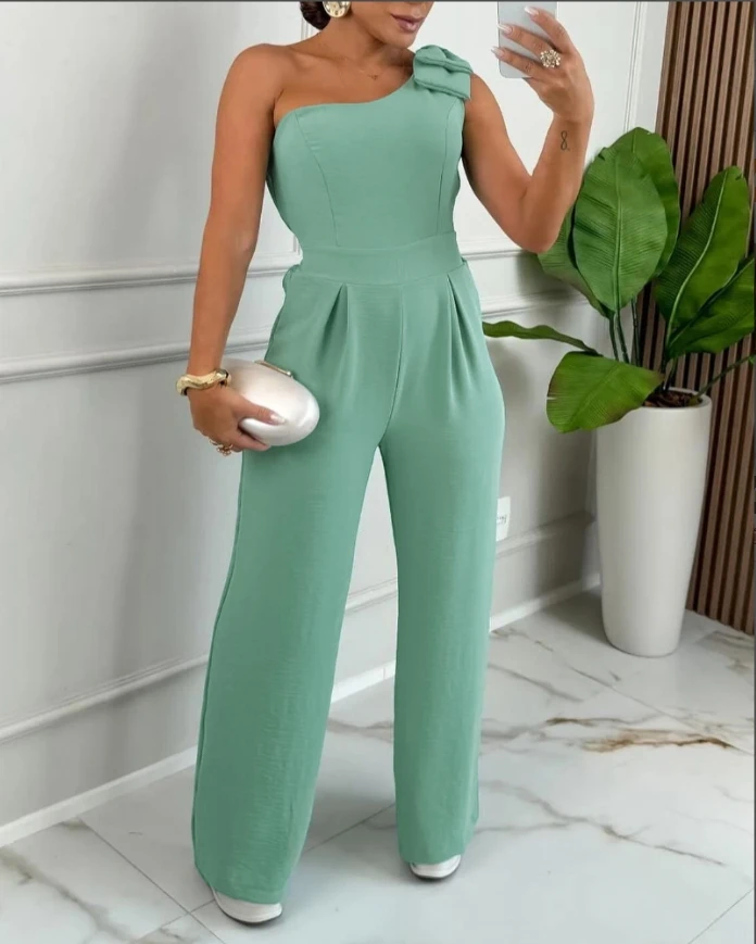 Asymmetric collar sleeveless drawstring bow decoration mini jumpsuit