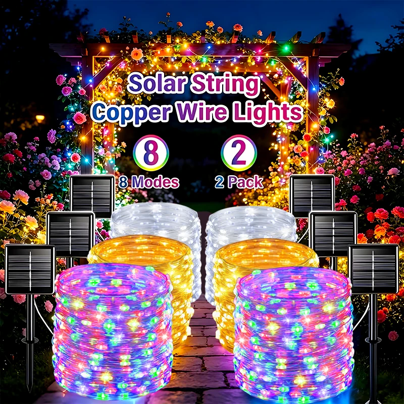Solar LED String Lights Outdoor 8 Lighting Modes Waterproof Fairy Garland for Christmas Halloween Garden Patio Yard Decoration