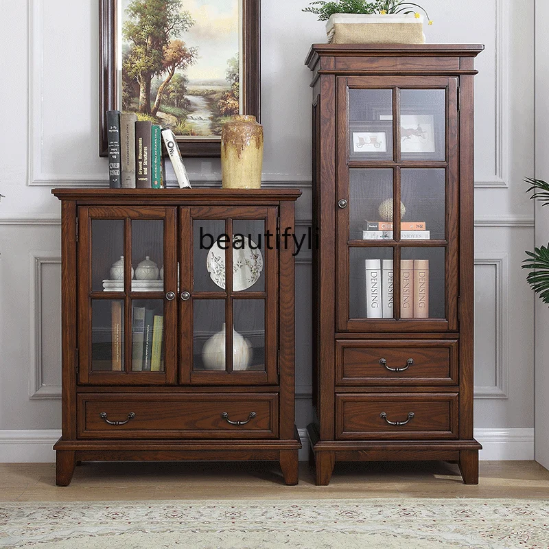 

yj American-Style Solid Wood Wine Cabinet Single Door Double Door Glass Locker Sideboard Cabinet Living Room Display Cabinet