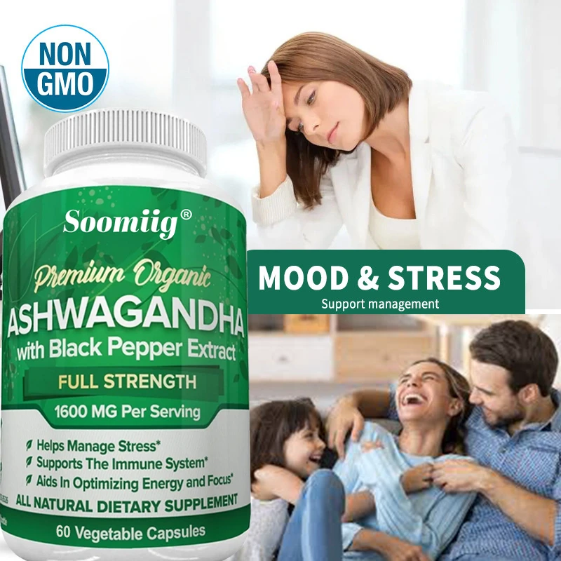 Soomiig Ashwaganda Extract 1600mg Stress and Emotional Support Immune System Helps Relax Support Sleep Improve Energy Levels