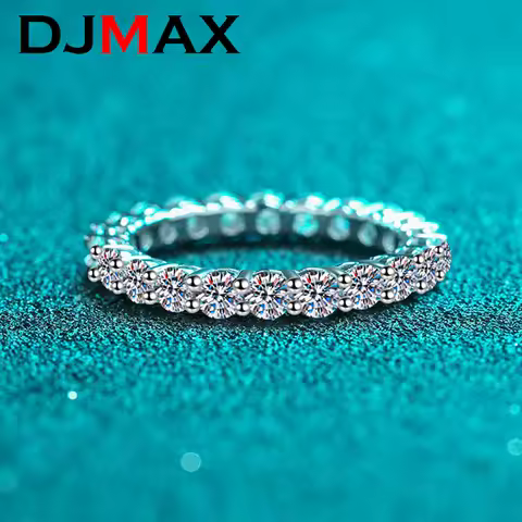 DJMAX 925 Silver Luxury 3mm 0.1ct Moissanite Full Enternity Diamond Engagement Ring For Women 2.2ct Moissanite Wedding Band Ring