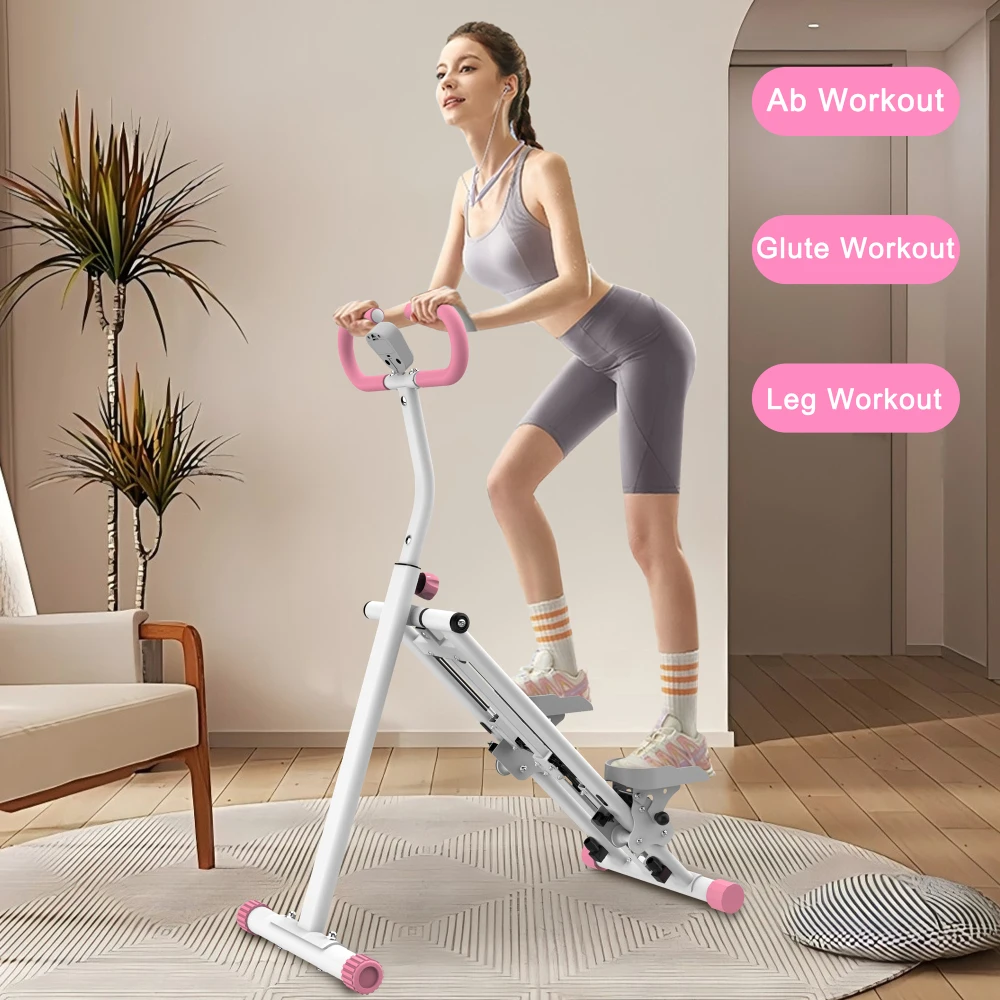 Vertical Climber Stair Stepper Exercise Machine with Adjustable Handlebar, Resistance Workout Equipment, Digital Display for Time Count and Calories, Nonslip Pedals, 265 lb Capacity, Foldable Steel Frame, Pink Full-Body Cardio Trainer for Home Gym