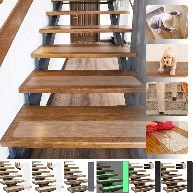15Pcs PEVA Stair Treads Non Slip Tape Transparent Luminous Stair Anti Slip Strips, Self-adhesive Floor Step Safety Stickers