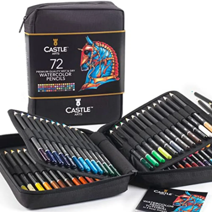 

72 Watercolour Colouring Pencils Set in Zip-Up Case for Adults Artists Quality Cores with Vivid Colours to Create Beautiful Ble