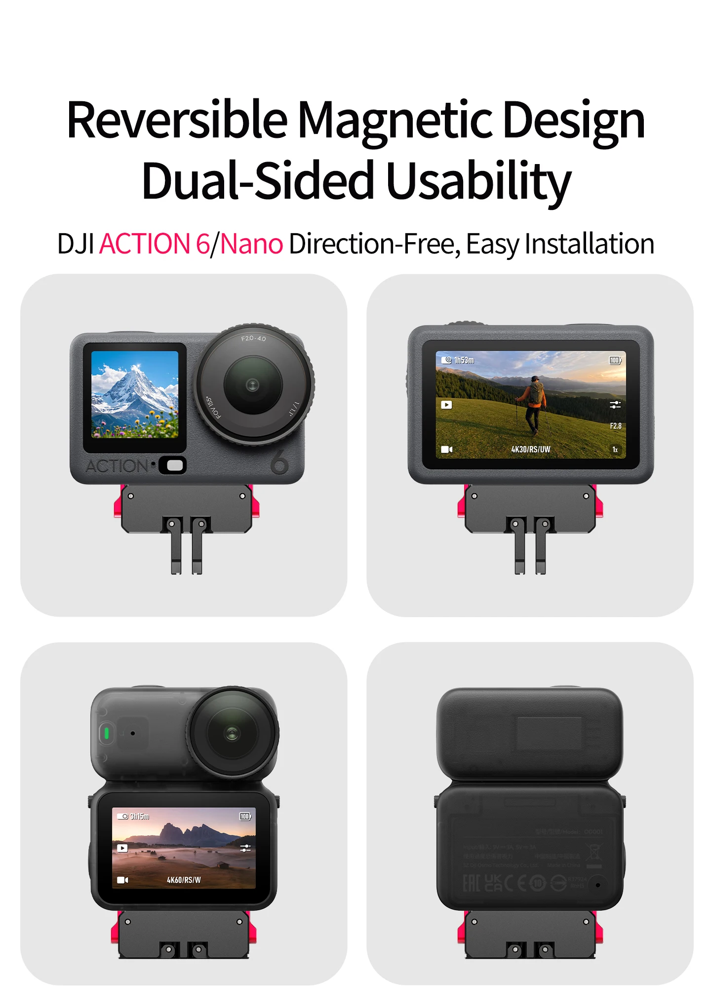 Magnetische Schnellverschluss-Klapphalterung mit zwei Klauen/1-Zoll-Kugelkopfadapterhalterung für DJI Osmo Action 6/Osmo Nano Kamera-Zubehör – Detail 6