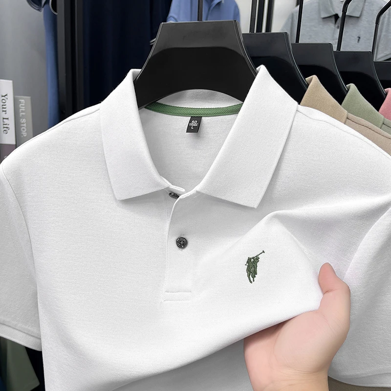 High end silk cotton short sleeve polo shirt men summer Paul classic brand pony embroidery fashion business casual golf T-shirt