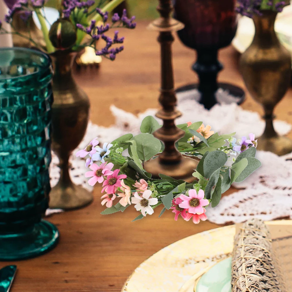 

Small Daisy Wreath Decorative Door Hanging Garland Greenery Wedding Front Desktop Centerpieces Realistic Texture Easy Care