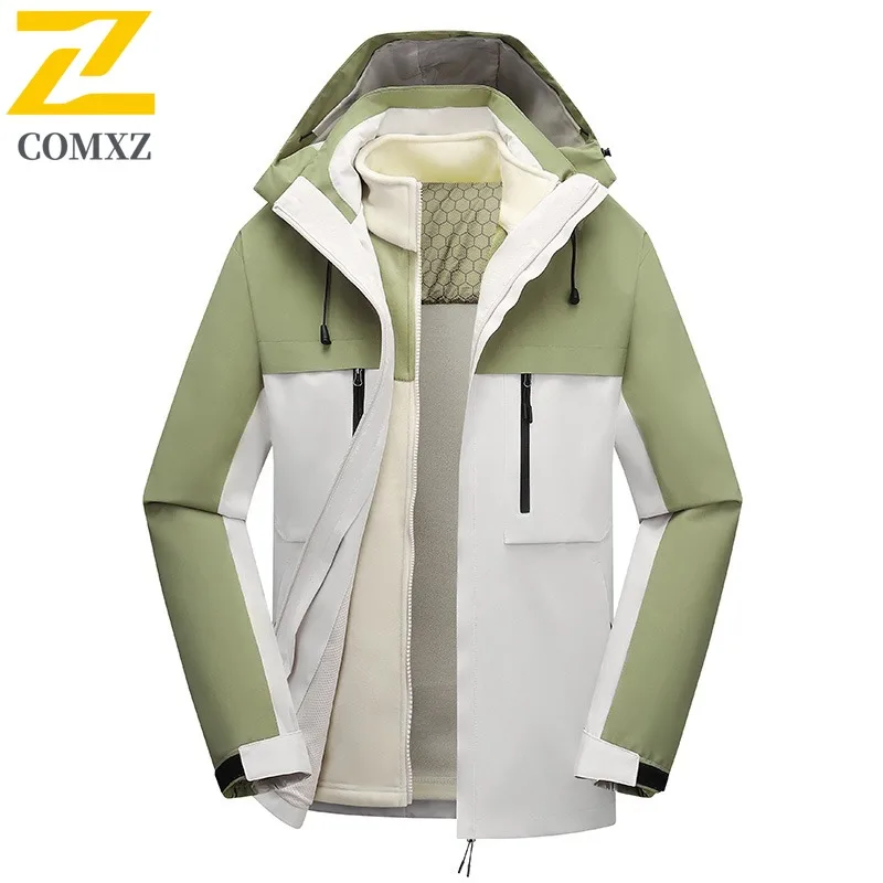 سترة تسلق الجبال الخارجية COMXZ للرجال سميكة مقاومة للرياح سترة دافئة بسيطة بقلنسوة مريحة ومقاومة للبرودة ملابس خارجية شتوية #3