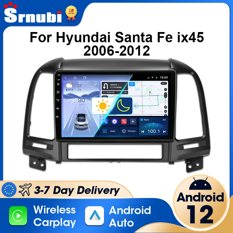 2 Din Android 12 Wireless Carplay Car Radio for Hyundai ix45 Santa Fe 2006 - 2012 Multimedia Player GPS Navigation DVD Head Unit