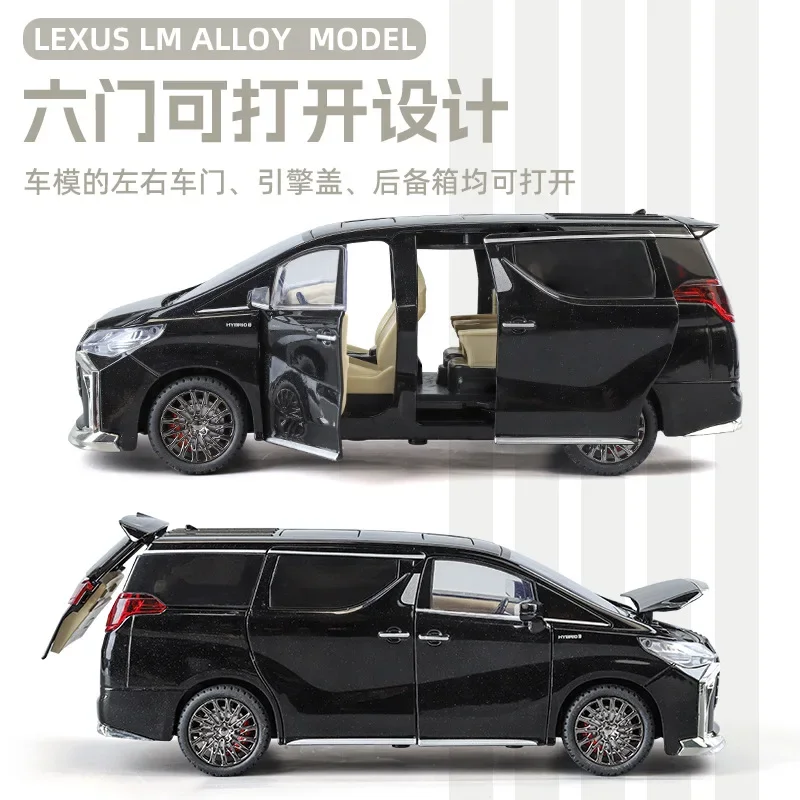 Toyota Alphard MPV Diecast modelo de carro de brinquedo miniatura puxar, som e luz portas, veículo de brinquedo openable, presente para menino, C369, 1:24