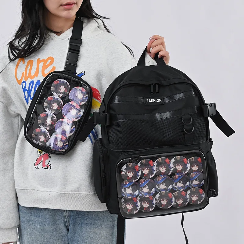 New Transparent Pain Backpack Large Capacity Trend Detachable Bag Leisure College Students Schoolbag Girl Fashion Waistbag BG141